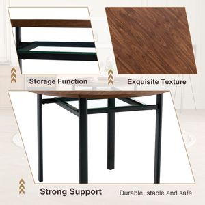 Tavolo da Pranzo Moderno Minimalista da 42 Pollici in Legno Marrone con Inserto in Vetro Marrone e Supporto in Metallo Stabile per 4-6 Persone - Product Image 6