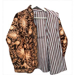 Women's Corduroy Quilted <b>Jacket</b> Floral Hand Embroidery Full Sleeve Eco-Friendly Cotton Autumn/Winter Spring Style - Product Image 4