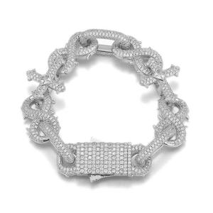 Luxury 14K <b>Solid</b> <b>Gold</b> <b>Gold</b> Plated Lab Grown Diamond Spike Cross Cuban Link Custom Unisex Hip Hop IGI Certified Bracelet - Product Image 3