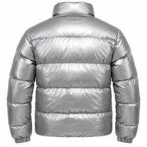 Chaqueta acolchada plateada para hombre, con cuello alto y cremallera, abrigo de invierno cálido, informal, para exteriores, estilo urbano, etiqueta privada personalizada - Product Image 2