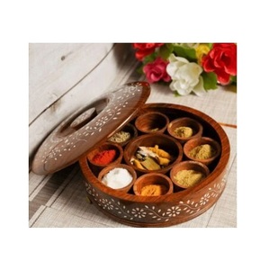 Indian Style <b>Wooden</b> Masala <b>Box</b> For Spice Collection Kitchen Storage And Decorative Countertop Display - Product Image 5