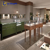 Vitrine de présentation de bijoux vintage de haute qualité, design de comptoir pour bijouterie, présentoir de table personnalisé en métal et bois