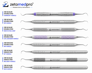 เครื่องมือขูดหินปูนพรีเมียม Dental 128 Scaler แบบสองด้านและแบบด้านเดียว ทำจากสแตนเลสสตีล สำหรับการรักษาโรคปริทันต์ OEM Zetomed Pro - Product Image 4