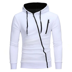 Sweat-shirt à capuche zippé blanc pour homme, coupe ajustée, tricoté, couleur unie, pour l'automne - Product Image 4