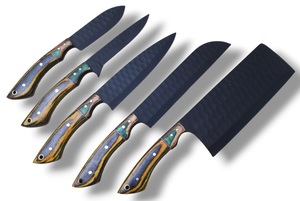 Ensemble de couteaux de chef en acier inoxydable Nordic Forge, cinq pièces, manches en bois Pakka, fabrication artisanale OEM personnalisée, ensemble de couteaux de cuisine avec sac de transport - Product Image 2