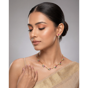 Indian Ethnic <b>Artificial</b> <b>Jewellery</b> Vinita Victorian Delicate Gold Plated Bridal Necklace Set - Product Image 1