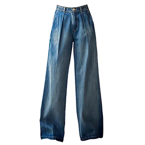 New Style Streetwear Pants Custom Logo High Quality 100% Cotton Washed Straight Loose Fitting High Waist Plus Size <b>Women</b> <b>Jeans</b> - Product Image 5
