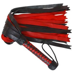 Flogger en cuir de mouton véritable avec poignée élégante et boucle en acier, largeur 3,5 cm, franges coupées uniformément - Product Image 1