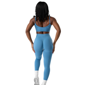 Leggings sin costuras de talle alto para mujer, color azul costero, de alta elasticidad, para yoga, entrenamiento, gimnasio, fitness, control de abdomen, ropa deportiva, ajuste profesional, suaves - Product Image 4