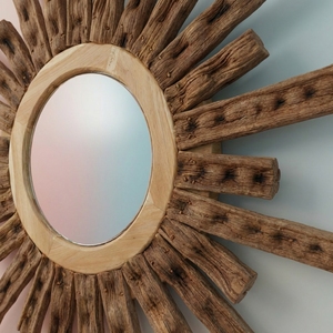 100% Reclaime Driftwood Sunburst Wall <b>Mirror</b> Round Wooden Decorative Coastal Boho <b>Hanging</b> <b>Mirrors</b> For Living Room Hotel Home - Product Image 4