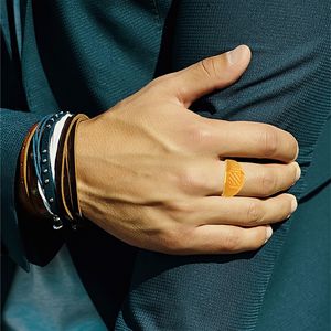 Modern Gold Finish Geometric Lattice Pattern Wide Band Signet <b>Ring</b> <b>for</b> <b>Men</b> Wholesale Fashion Jewelry - Product Image 2