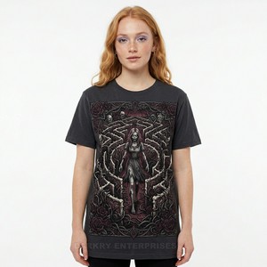 T-shirt personnalisé pour femme en gros, motif rose gothique et zombie, impression sérigraphique de haute qualité, esthétique sombre, vêtements féminins - Product Image 1