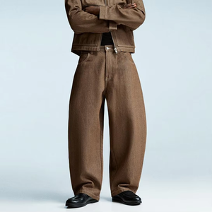 กางเกงยีนส์ทรงบอลลูนสีน้ำตาลเข้ม สไตล์สตรีทแวร์สำหรับผู้ชาย ทรงบูทคัทแบบหลวมๆ - Product Image 2