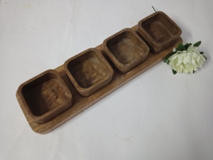 Customized Natural Mango Wood Cutlery Holder Napkin Tableware <b>Hand</b>-carved Rectangular Compartment Tray Sectioned Dining Utensils - Product Image 6