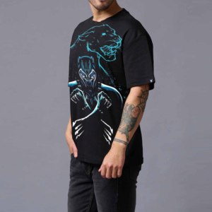 Camiseta de Manga Corta Negra para Hombre, Talla Grande, Antiarrugas, con Estampado de Personaje de Pantera, Cuello Redondo, Estilo Jersey Informal - Product Image 3