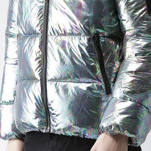 Chaqueta Acolchada con Capucha para Hombre, Metálica Iridiscente, Recubierta de PU, Impermeable, Relleno de Poliéster, Chaqueta Casual de Invierno con Cierre de Cremallera - Product Image 6