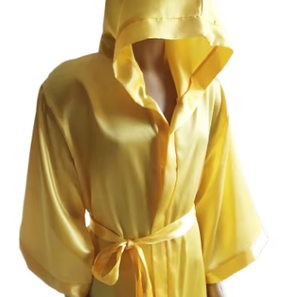 HAWK SPORTS INDUSTRIES Robe en satin de polyester à capuche jaune à manches longues avec ceinture, durable pour l'entraînement et la compétition en arts martiaux - Product Image 6