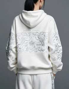 Sudadera con capucha blanca para mujer, bordado floral en 3D, corte holgado - Product Image 4