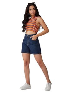 Shorts en jean premium pour femme, couleur unie, style décontracté d'été, 100 % coton, taille mi-haute, effet vintage délavé, avec ceinture, écologique et abordable - Product Image 3