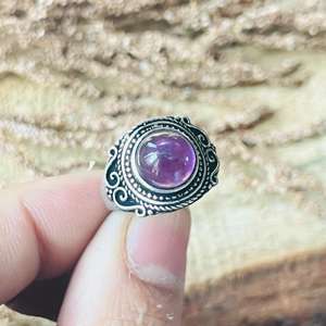 Amethyst Boho Tribal <b>Statement</b> <b>Ring</b> for Women Oxidized Silver 18K Gold Plated Brass Gemstone Jewelry Geometric Design Third - Product Image 5