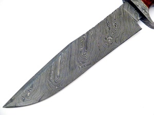 Handgeschmiedetes Bowie-Messer aus Damaszener Stahl mit Rosenholzgriff & Lederscheide, 15 Zoll, Damaszener Clip-Point-Messer mit verstecktem Schaft, Jagdmesser - Product Image 5