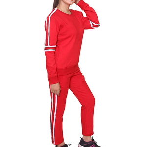 Ensemble de survêtement rouge pour femme, manches longues, col rond, couleur unie, décontracté, pour l'automne, pantalon en coton respirant avec poches latérales - Product Image 4