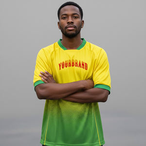 Camiseta de Fútbol de Poliéster 100% de Alta Calidad, Transpirable, Corte Regular, Personalizada, Amarillo/Verde, Sublimada, para Unisex - Product Image 4