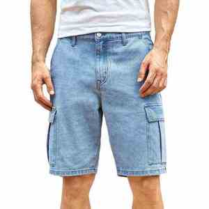 New Classic Men's Summer Streetwear 100% Cotton Breathable <b>Embroidered</b> Straight Denim Solid Casual Shorts - Product Image 1