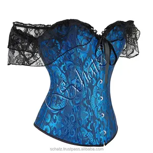 2024 nuovo arrivo 10 colori disponibili corsetto da donna in pizzo vittoriano Korsett blu scuro con spalle scoperte