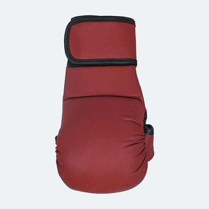 Red Half Finger Faux Leather MMA Gloves with Hook and Loop Closure Adjustable Wrist <b>Strap</b> Unisex for Boxing - Product Image 3