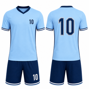 Uniforme de Fútbol Moderno de Dos Tonos Azules |   Jersey Azul Cielo Elegante con Ribete Azul Marino |   Uniforme de fútbol clásico con puños a rayas - Product Image 3
