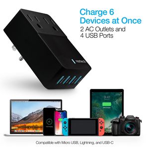 Stazione di ricarica veloce a parete con 2 prese e 4 porte USB per la ricarica Multi-dispositivo - Product Image 3