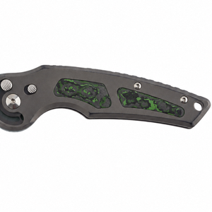 Couteaux pliants gris avec manche à incrustation de motifs verts, lame noire pointue et quincaillerie pivotante argentée pour utilisation extérieure DX - Product Image 4