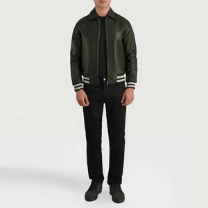 Chaqueta Urbana de Invierno para Hombre, Estilo Letterman, Tejido de Punto, Cuero Genuino Ecológico, Resistente al Viento, Transpirable, Personalización OEM - Product Image 3