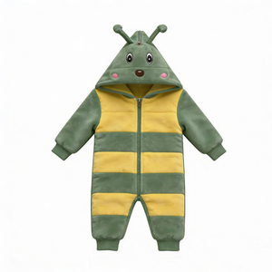 Cute Green Snail Plush <b>Onesie</b> Costume For <b>Kids</b> 2-4 Years Unisex Soft <b>Fleece</b> Hooded Jumpsuit With Character Face And Antennas - Product Image 1