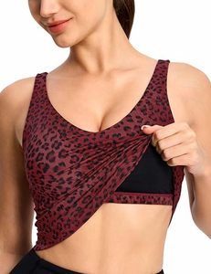 Top corto con estampado de leopardo para mujer, cuello redondo, sin mangas, transpirable, de spandex y poliéster, top de yoga. - Product Image 2