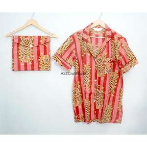 Pijamas Modernos de Algodón con Encaje para Mujer, Manga Corta, Cuello en V, Estampado Floral, Transpirables, Lavables, Corte en A, Sexys, para Club Nocturno, con Cordón - Product Image 5