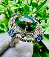 Bague cocktail opale en argent 925 plaqué rhodium, sertie à griffes, bijoux minimalistes pour femmes