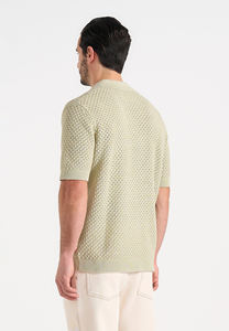 Camiseta de Punto para Hombre, con Cierre, Manga Corta, Color Sólido, Casual, Transpirable, Corte Regular, Verde Claro, Tela de Poliéster - Product Image 2