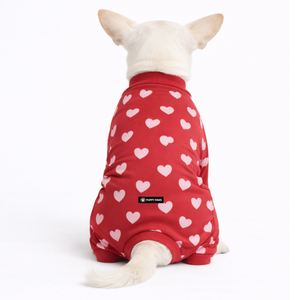 <b>Dog</b> Pajamas Onesie Red Hearts Print Soft Stretch Pet Sleepwear Cozy Breathable All Season Nightwear <b>For</b> Small Medium <b>Dogs</b> - Product Image 2
