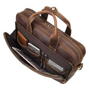Bolso para portátil de piel de oveja impermeable personalizado con cremallera, estilo suave con múltiples bolsillos para uso diario, para hombres, bolso para portátil de piel unisex. - Product Image 4