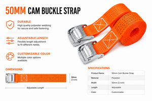 Sangle d'arrimage robuste en polyester de 50 mm avec boucle à came, 800 kg, sans crochet, pour le maintien des charges de remorque, fabricant OEM - Product Image 4