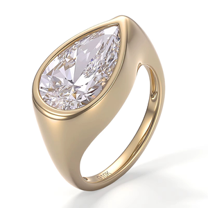 แหวนเพชรแล็บ 4 กะรัต เครื่องประดับชั้นดี ทองคำขาว 10K ประดับเพชรแล็บทรงลูกแพร์ แหวนหมั้น แหวนแต่งงานสำหรับผู้หญิง - Product Image 1