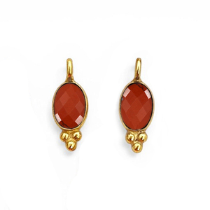 Breloques ovales miniatures en Jaspe Rouge 6x4mm, faites à la main, coupe Briolette, plaqué or, avec serti fantaisie, pour la fabrication de bijoux - Product Image 1