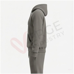 Ensemble de survêtement gris à capuche pour homme, manches longues, imprimé géométrique, logo frontal, décontracté, respirant, coupe régulière, idéal pour l'automne - Product Image 3