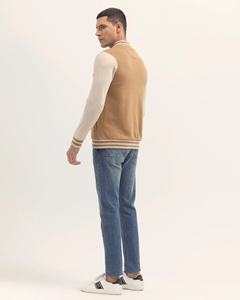 Men Varsity <b>Jacket</b> Embroidered Letter E Patch Preppy Style Autumn Wear Regular Fit Turn-down Collar Cotton <b>Lining</b> - Product Image 5