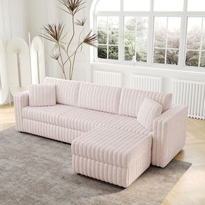Divano Morbido Rosa Chiaro da 270 cm per 3 Persone con Elegante Pouf Sollevabile Idraulico da 78 cm, Comodo Arredamento per Soggiorno e Camere da Letto - Product Image 5