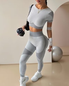 <b>Women</b> Two Piece Activewear Suit Scoop Neck Athletic Crop <b>Top</b> <b>Compression</b> Fitness Running Tights Squat Proof Yoga Clothing - Product Image 1