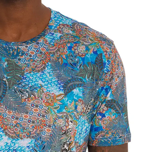 T-shirt à manches courtes pour homme, col rond, motif floral, coupe classique, style décontracté, impression numérique, tissu tricoté 100% coton - Product Image 3