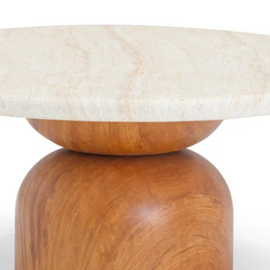 <b>Round</b> <b>Marble</b> Top <b>Coffee</b> <b>Table</b> with Wooden Base Modern Minimalist Design for Living Room - Product Image 2
